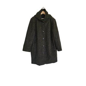 Woman's Lands End Wool hooded Coat Size 24 plus gray button swing thigh length